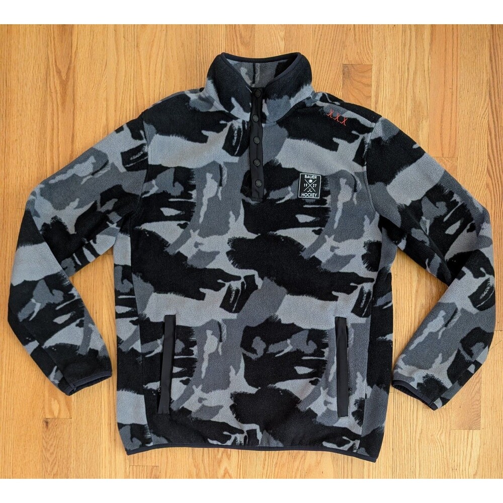 Bauer Hockey Fleece Mens M Jacket Black Camo First Line Collection Pullover Snap
